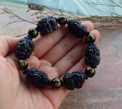 Certified Natural A JADE Jadeite Beads Bangle Dragon Pi Xiu Bracelet 墨翠手链 565180