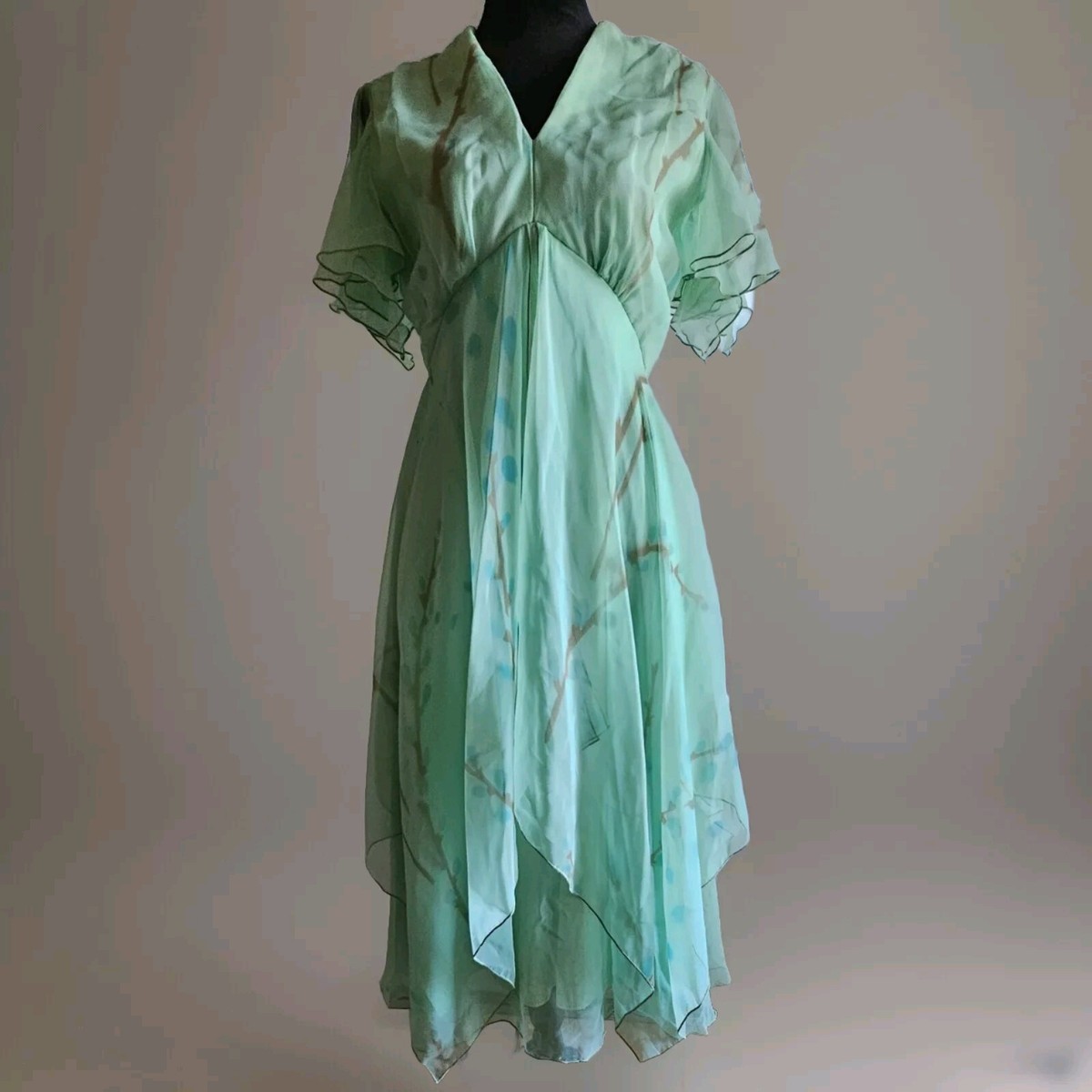 Vintage 70s Victor Costa Chiffon Watercolor Bohemian Hostess Dress Gown