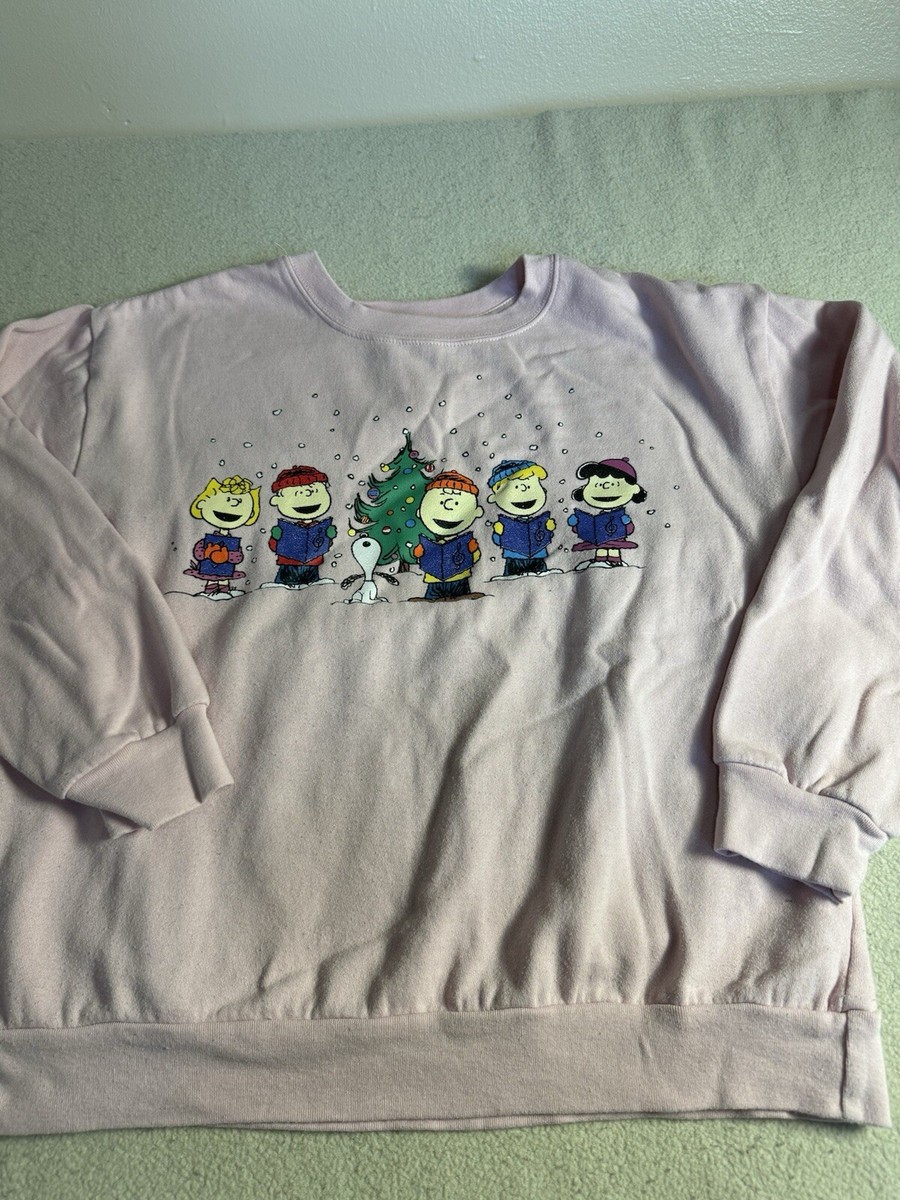 Charlie Brown Peanuts Christmas Vintage Pullover Sweater Pink