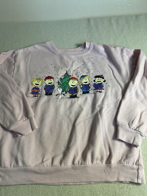 Charlie Brown Peanuts Christmas Vintage Pullover Sweater Pink