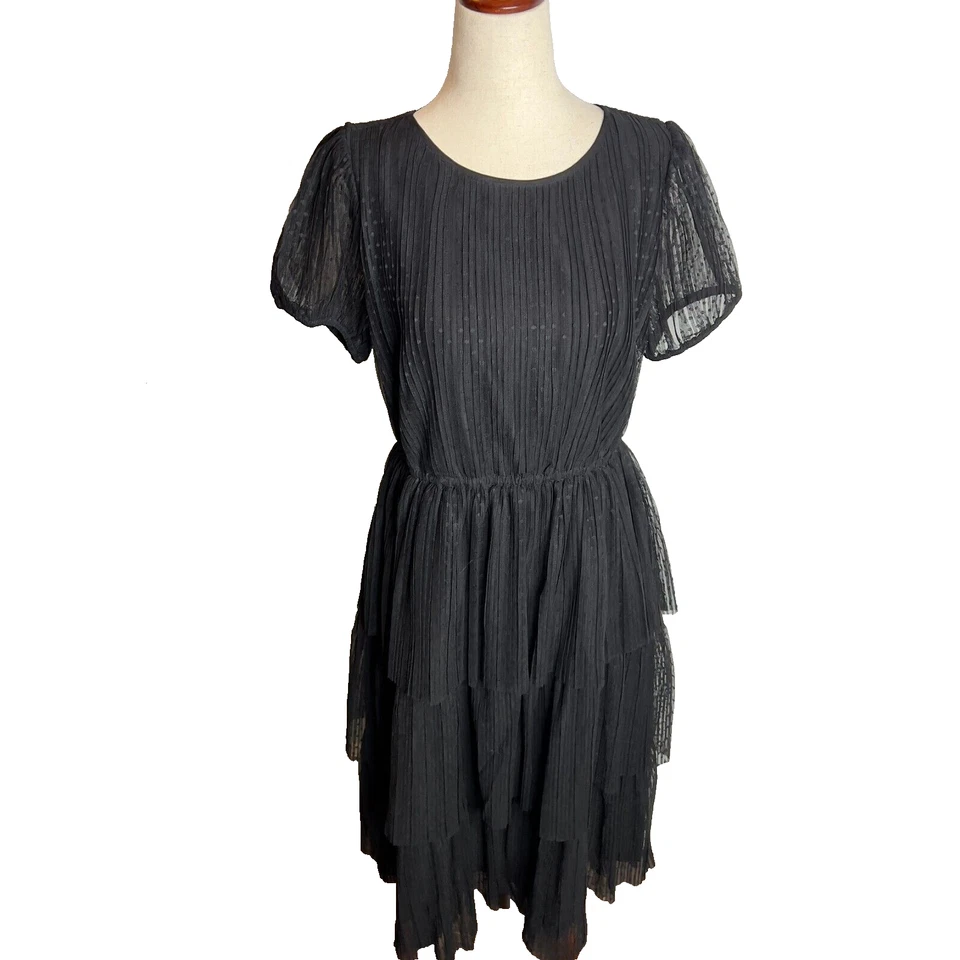 Vestido J.Crew Mujer Plisado Punto Rebajado Manga Abullonada Negro Talla 4 CE623 Poliéster Foto 2 de 4
