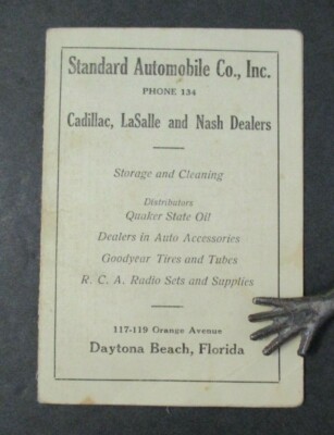1930 Standard Automobile Co., Daytona Beach, FL Advertising with Mileage & Tides