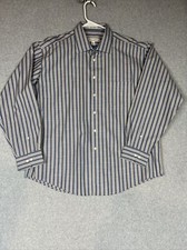 Pronto Uomo Non-Iron Classic Fit Blue Striped Dress Button Down Shirt Men s XL