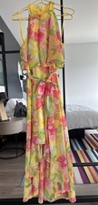 ELIZA J Yellow FloralRuffle Chiffon Long Dress Womens Size 8