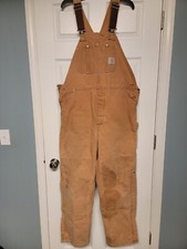 Carhartt Bibs Overalls Tan Brown Double Knee R02 Duck Lined USA Men's 40x32