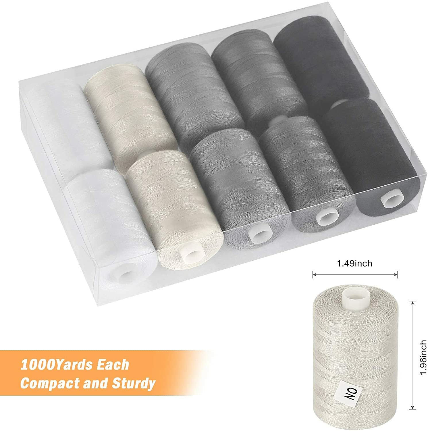 Set of 10 Mixed Cotton Thread for Sewing Machine 1000 Yard Spools for