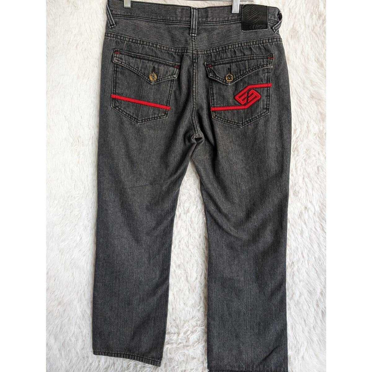 Enyce Wide Leg Jeans Mens 36 Black Red Y2K Hip Hop Enyce Wide Leg Jeans Mens 36 Black Red Y2K Hip Hop
