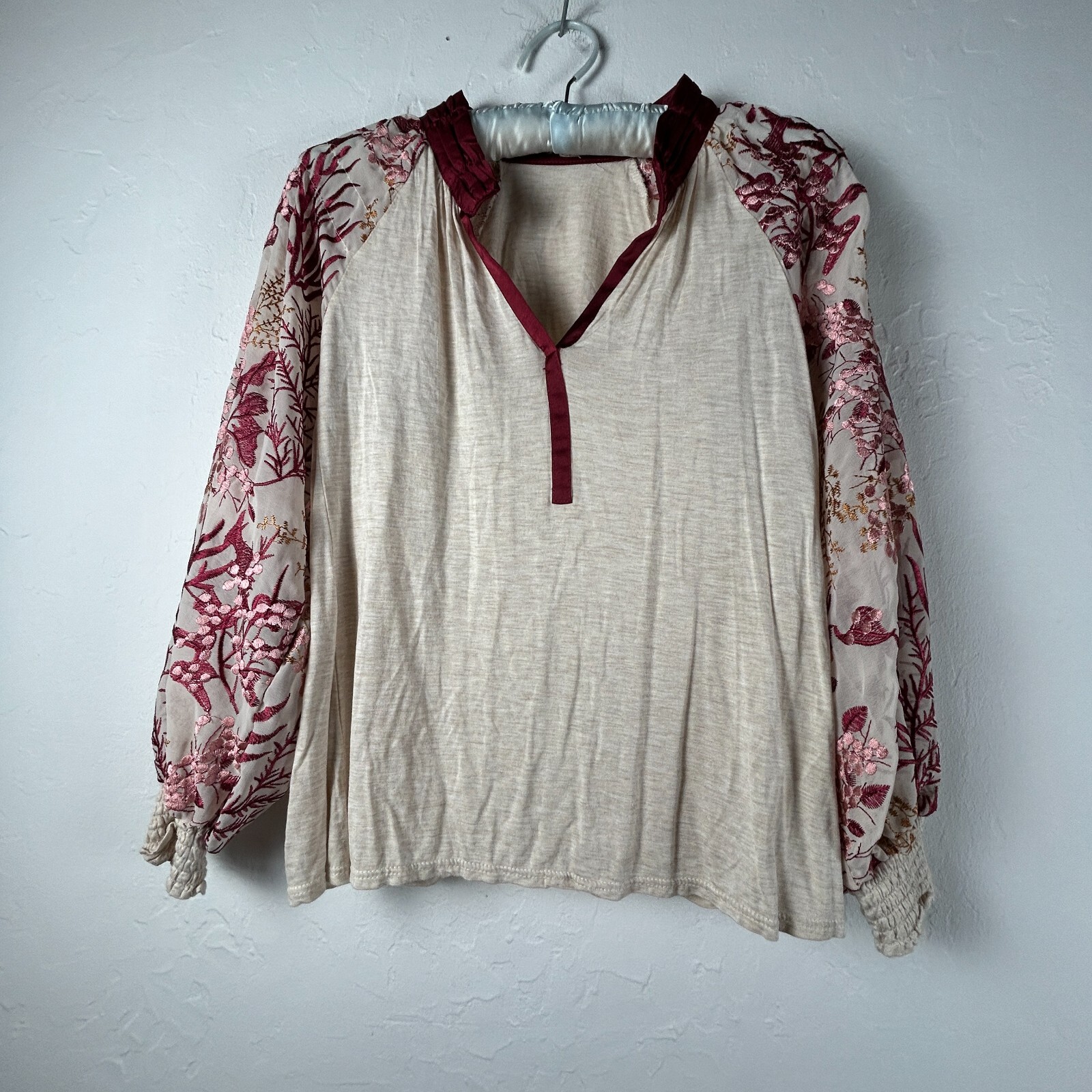 Tiny Womens Split Neck Floral Embroidered Top Blo… - image 1