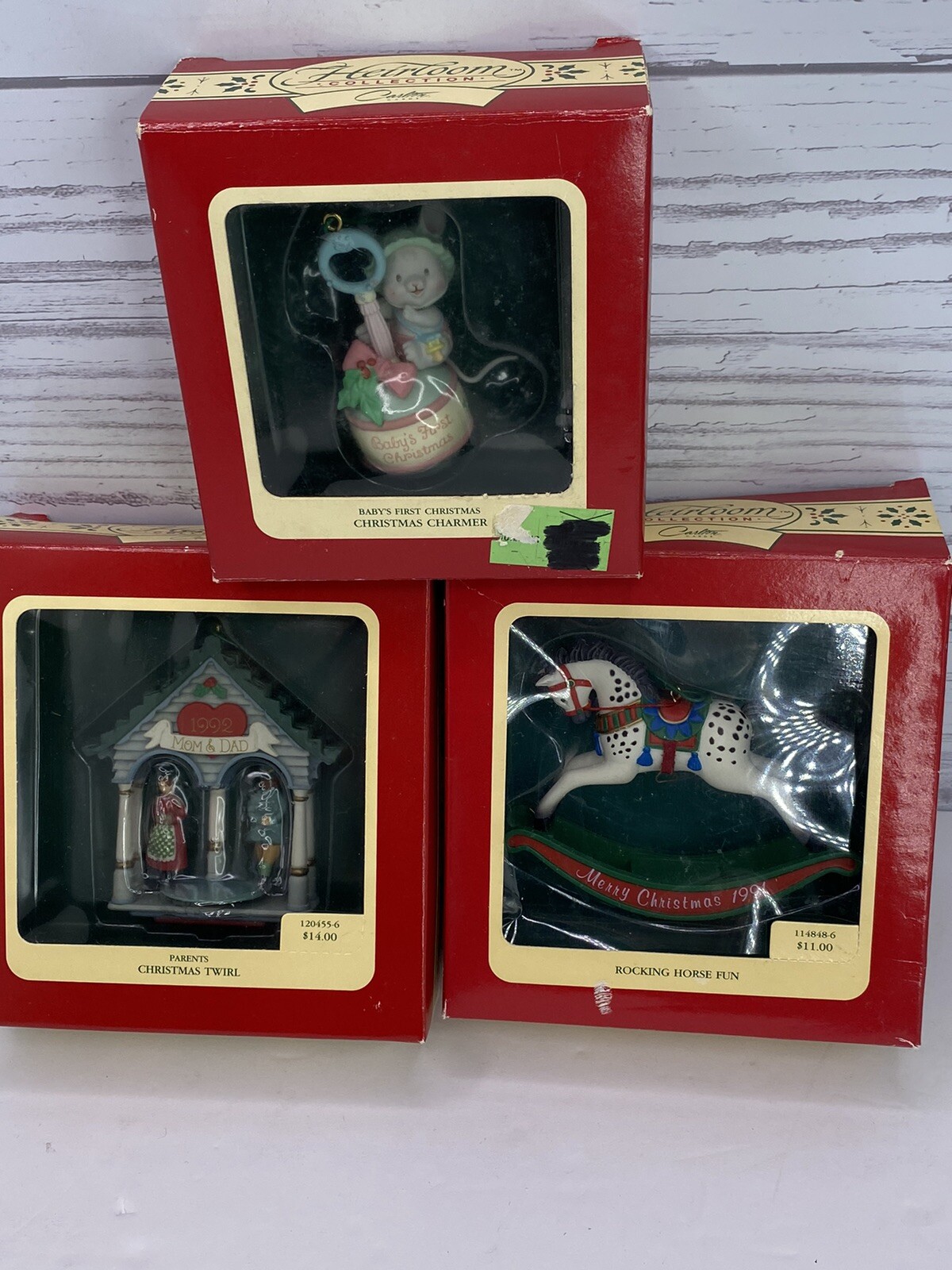 1993 Carlton Cards Heirloom Collection Rocking Horse Christmas Ornaments Lot of 3