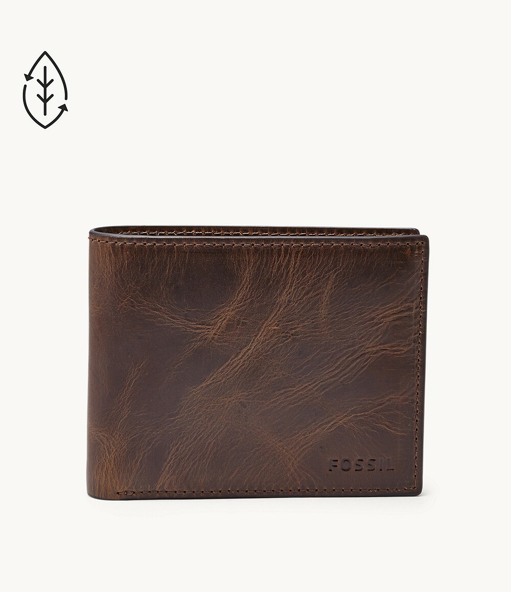 Fossil Men's Derrick RFID Bifold with Flip ID Brown Wallet