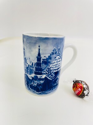 Konitz Coffee Cups Delftware Winter Village Germany Christmas Blue Porcelain