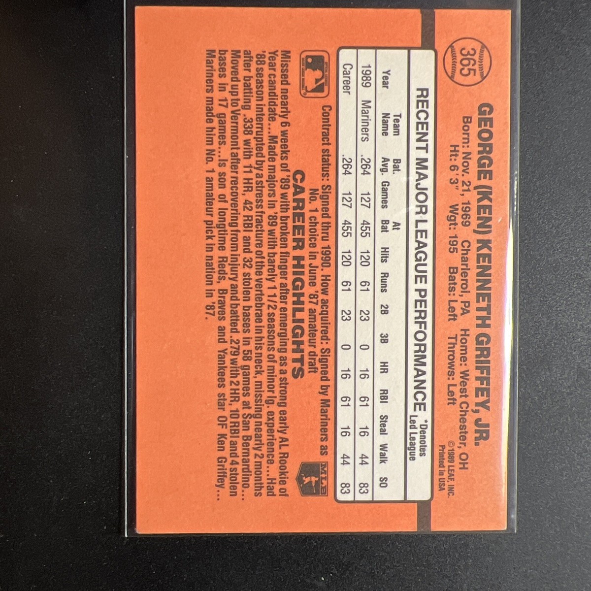 1990 Donruss Ken Griffey Jr. #365 Multiple Misprint And Error Card