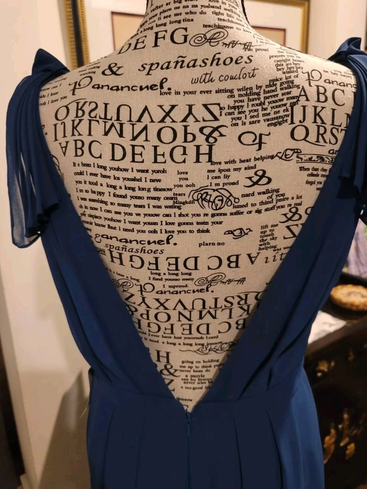 Vestido de Dama de Honor Monique Lhuillier 6 Azul Acanalado V Largo Completo Formal Boda Foto 3 de 4