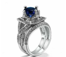 5.50 Ct luxury Round Blue Sapphire White Round Cut CZ Diamond Women's Ring