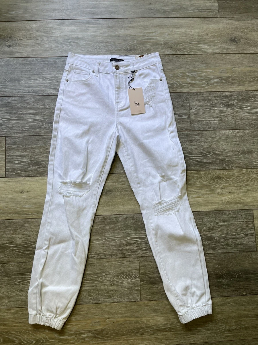 Sincerely Jules Womens White Distressed Stretch High Rise Jogger Pants Size 1 25