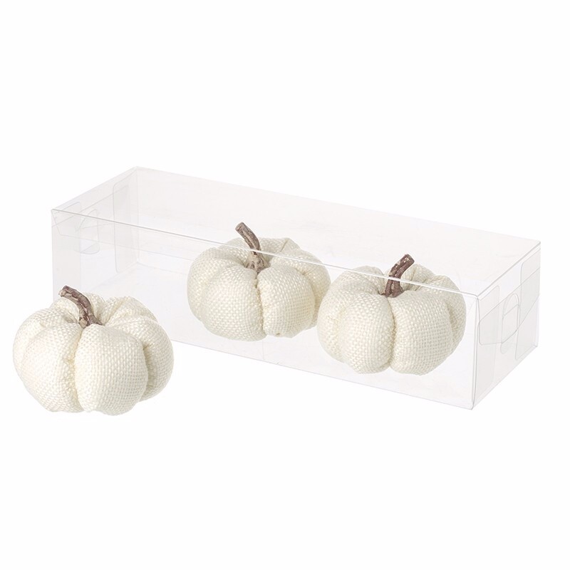 Set of Three Linen White Pumpkin Halloween Decorations in Presentation Pack