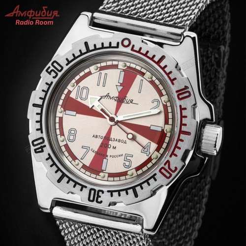 VOSTOK Amphibia Radio Room 2415/110651 – Orologio Subacqueo Meccanico Russo 20 ATM 200m, Automatico, Bracciale Acciaio