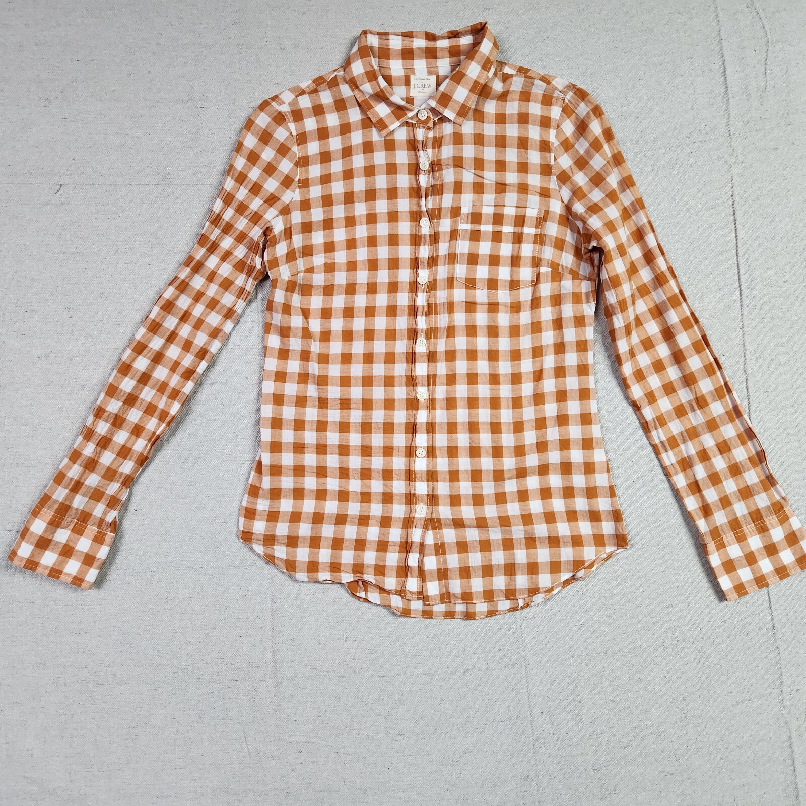 J Crew Perfect Shirt Women Size Xxs Orange White Check Long Sleeve Button  Up | Ebay