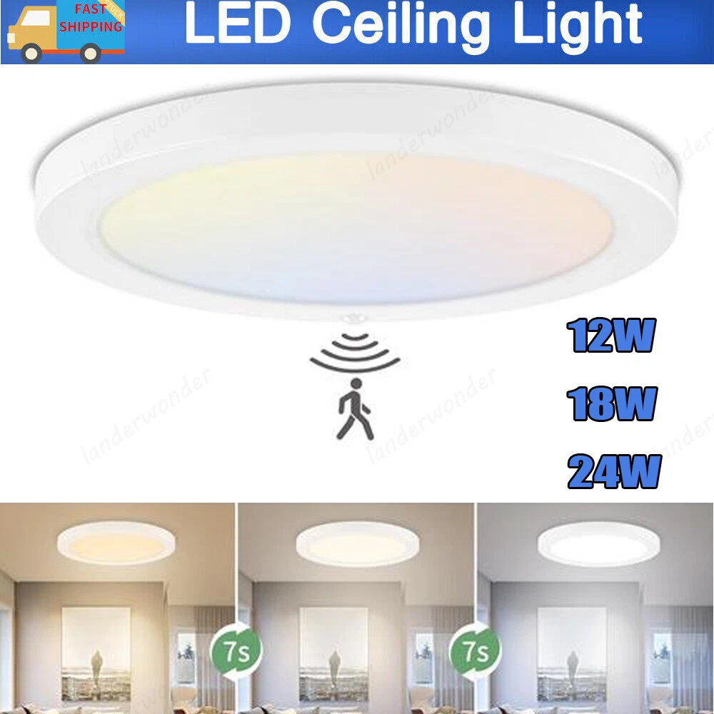 PIR LED Motion Sensor Ceiling Panel Light Round Mount Lamp