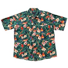 Vintage Lawton Harbor Parrot Hibiscus Hawaiian Shirt Aloha Mens XL Made In USA