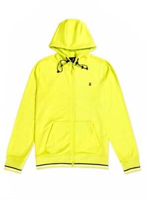 PSYCHO BUNNY Mens Limited Edition PALMER Full Zip Hoodie Jacket in LEMON TONIC