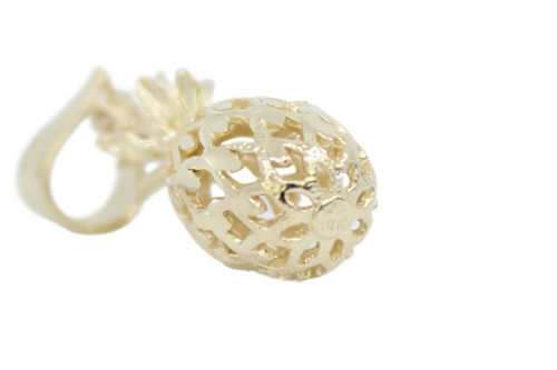14K Solid Yellow Gold Hawaiian Pineapple Charm Pendant (21mm, 0.8g) -Diamond Cut - Picture 6 of 9