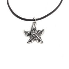 Collana STELLA MARINA Argento corda nera tipo caucciu con ciondolo Mare da Donna