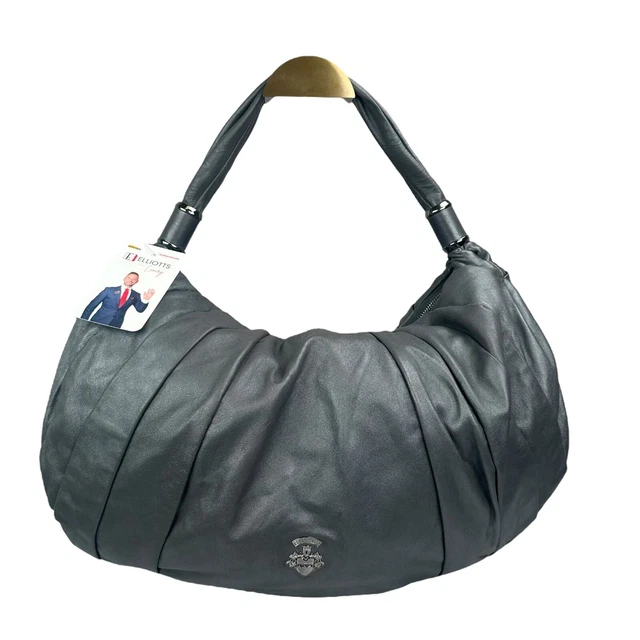 Bally Gunmetal Metallic Lambskin Pleated Gathered Shoulder Hobo Basket Purse