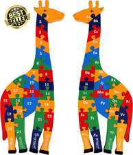 TOWO Wooden Giraffe Alphabet Number Jigsaw Puzzle 2-in-1 Educational Toy 3-Year-