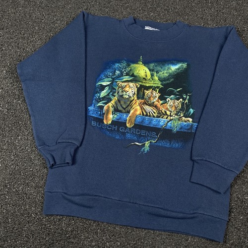 Vintage 90s Busch Gardens Sweatshirt Youth Size Medium Blue Tultex Nature Tigers - Picture 3 of 9