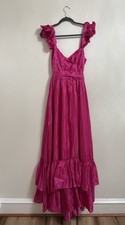Lulus Pristine Glow Magenta Pink Ruffled Tie-back Maxi Dress, Size: L