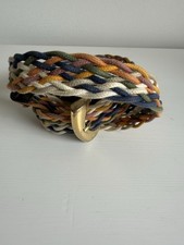 Vintage USA Brass Buckle Braided Rope Belt Boho Multicolor Festival Style Wear