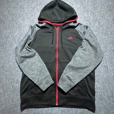 Adidas ClimaWarm Full Zip Hoodie Black Gray Red Men's XL Athletic Jacket