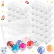 96 Pcs Plastic Easter Eggs with Clear Egg Cartons for Crafts DIY Fake Eggs Wh...