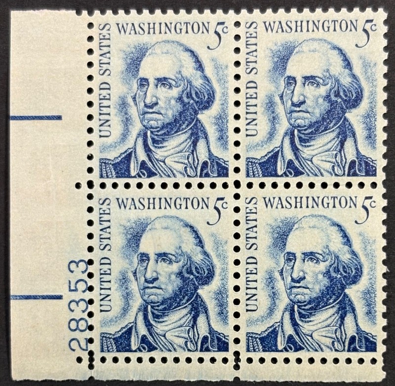 US Scott #1283, 5c George Washington, Shiny Gum Var., P.B. of 4, MNH, Very Fine