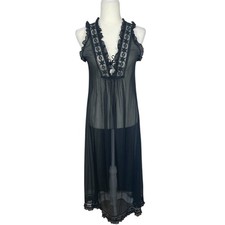 Vtg Gossard Artemis Lace Mesh Sheer Nightgown Black Sz Small Old Hollywood Glam