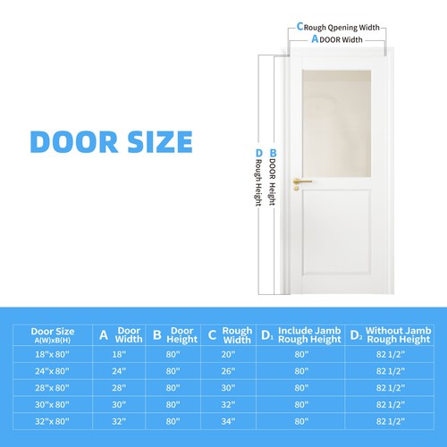 28"x80"1-Lite Frosted Glass Rehung Interior Door, White Primed, No Hardware - Picture 8 of 12