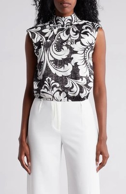 By Design Brand Women's Bloom Cap Sleeve Black Top Medium Haiti Floral
