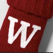 2-Wondershop Red  White Knit Christmas Stocking Monogram Letter W