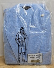 Vtg Sears, Men's Store, Med.Weight Terry Robe Blue Size LARGE, Cotton USA, B 