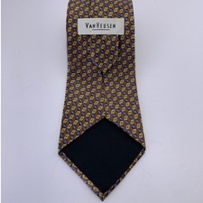 Van Heusen Men's Imported Silk Geometric Tie Blue Khaki Tan Necktie Made In USA