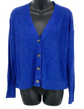 Loft Ann Taylor Cardigan Blue Extra Small XS V Neck Long Sleeve Women Knit New