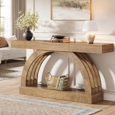 Image of 63'' Arched Wood Console Table Farmhouse Narrow Entryway Sofa Table for Hallway