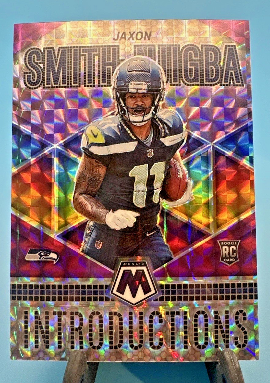 /49 2023 Panini Mosaic Introductions Purple Jaxon Smith-Njigba #I-7 RC Seahawks