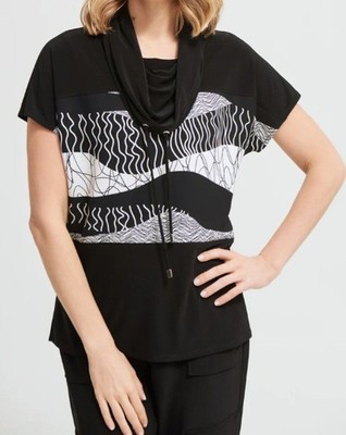 JOSEPH RIBKOFF BLACK WHITE GEOMETRIC TOP STYLE 213608 Size 16
