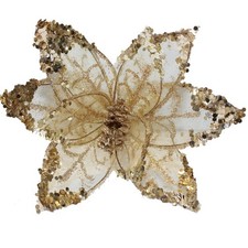 Christmas Glitter Poinsettia Decoration 20cm with Clip - Gold