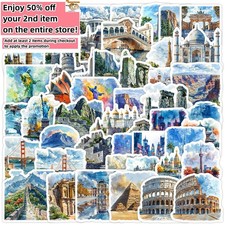 50pc Waterproof Stickers Iconic Landmarks Travel Trip Vacation Luggage Phone Car