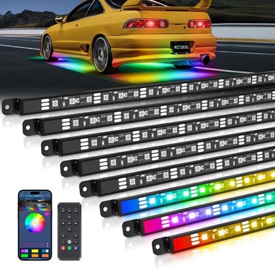 8Pcs RGB+IC Underglow LED Light Bar Neon Kits Light Strip w/APP+Remote Car Truck