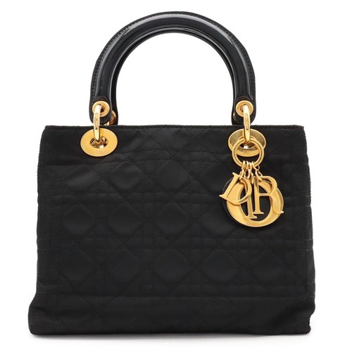 DIOR Bag: Lady Dior Cannage Black Nylon Leather W24H18D12cm;