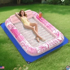Deluxe Inflatable Tanning Pool Lounger Float 85" x 57" - 6-in-1 Sunbathing Raft